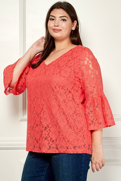 Winslow Collection - V NECK ELBOW SLEEVE LACE TOP G9018250P