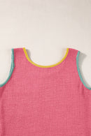 Rose Red Color Block Patched Pocket Waffle Knit Tank Top