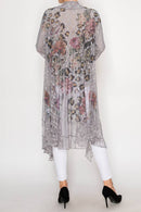 Origami Apparel ~  Lace and Crochet inspired - Lightweight Floral Lace Ruffle Duster With Sparkles - 4849GREY LEO FL