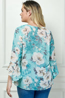 Winslow Collection - PLUS SIZE RUFFLE SLEEVE V-NECK SWING TOP