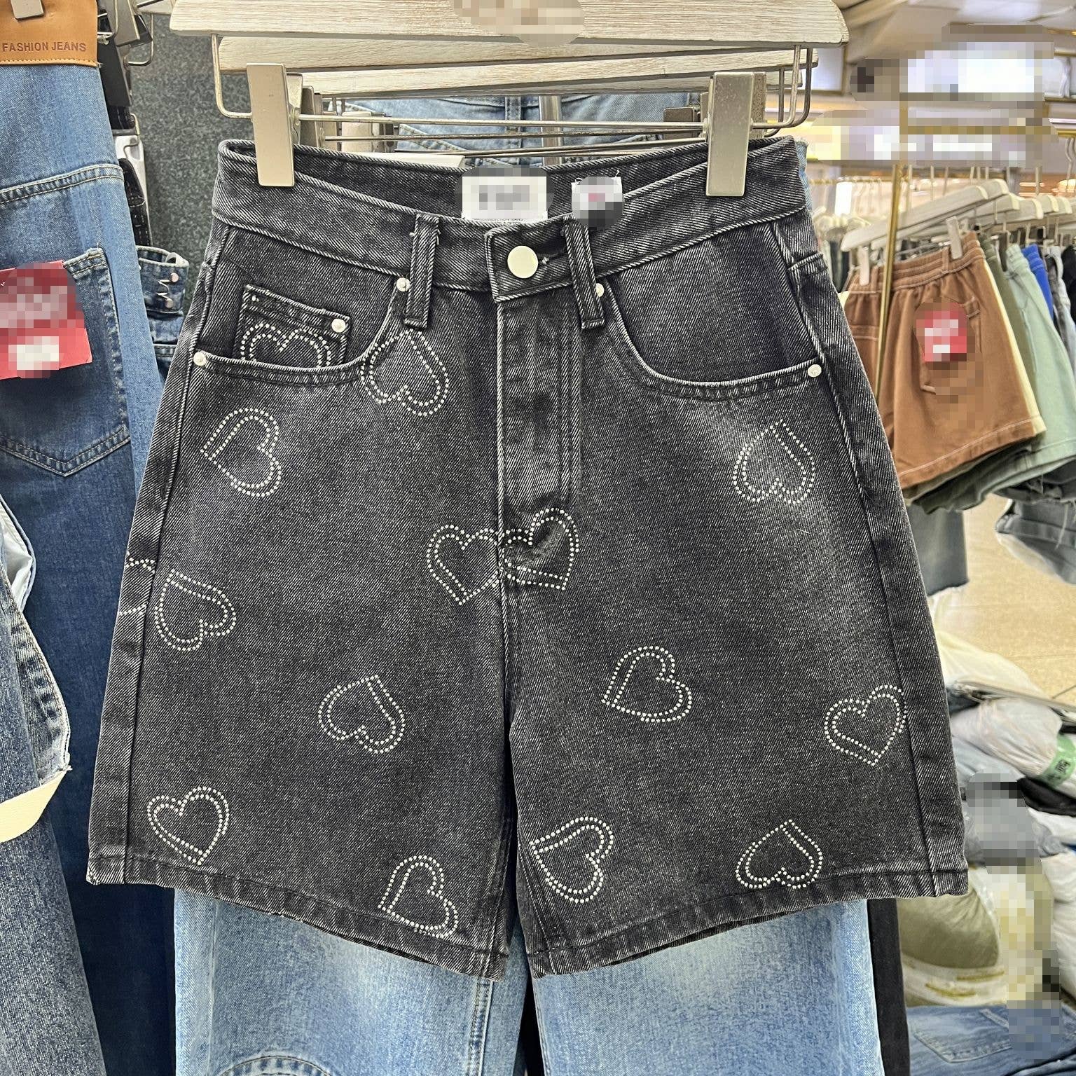 Hope & Sunshine - High Waist Heart Patch Denim Shorts