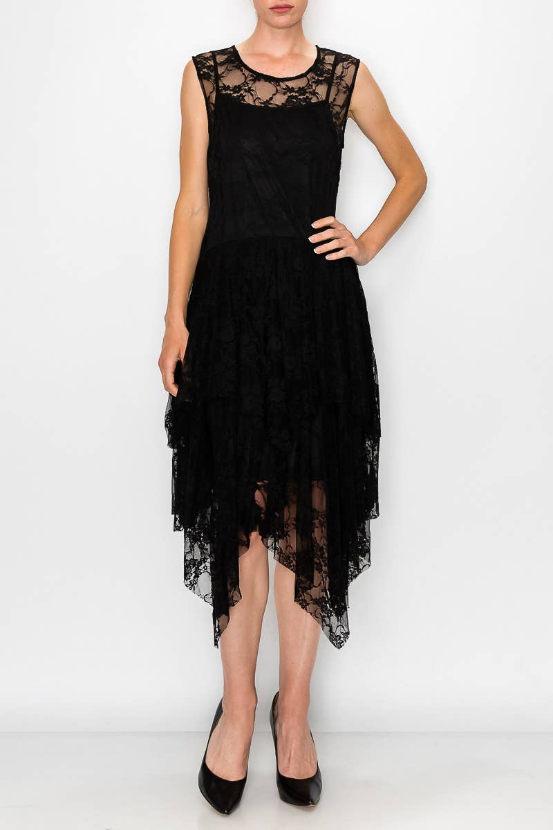 Origami Apparel ~  Lace and Crochet inspired - Taupe Lined Dress with  Matching Slip