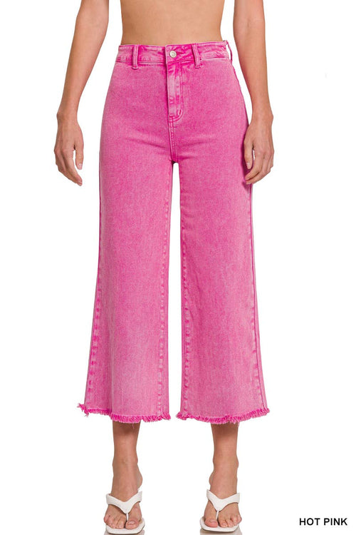 42POPS - ",,..Acid Washed Frayed Cutoff Hem Straight Wide Pants