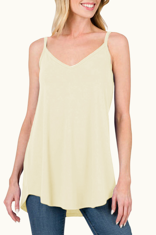 Blue Spaghetti Strap V Neck Flowy Tunic Cami Top