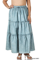 42POPS - `.SI-23133 PLUS SIZE WOVEN ACID WASH DRAWSTRING WAIST TIER