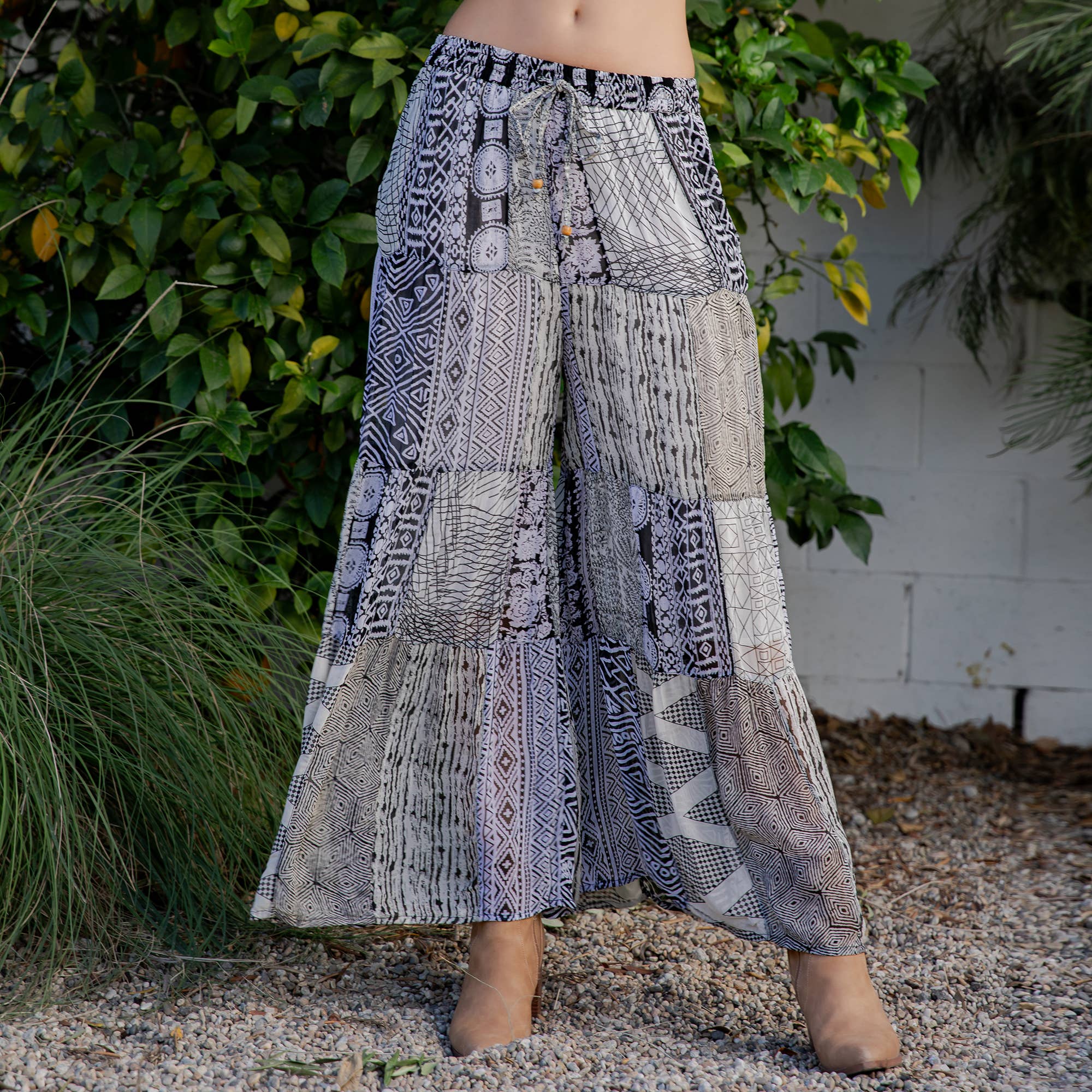 Young Threads - Retro Revival Long Flared Patchwork Pants (New Color)