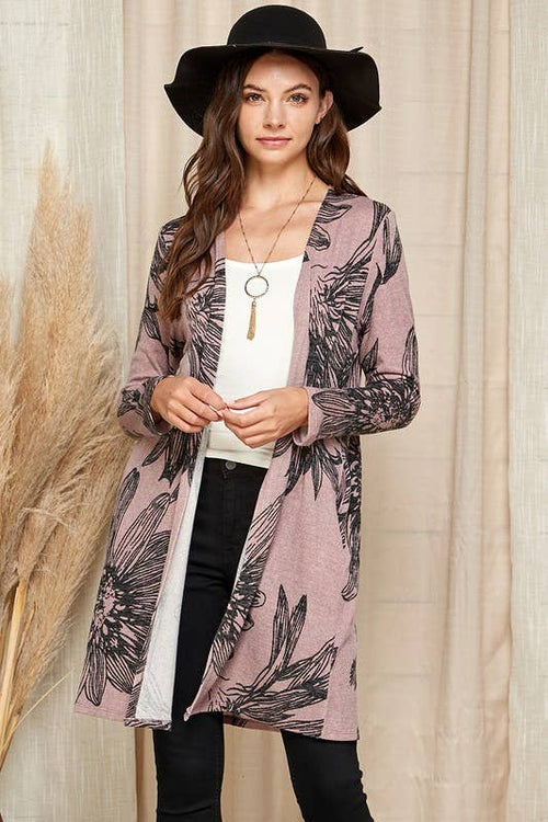 Shopin LA - SG21021-2087 - WOMEN FLORAL PRINT SOFT POCKET CARDIGAN