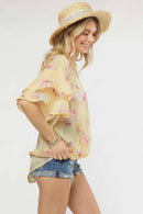 Madelyn - LYT14199A-PRINTED CROSS OVER FLARE SLEEVE TOP