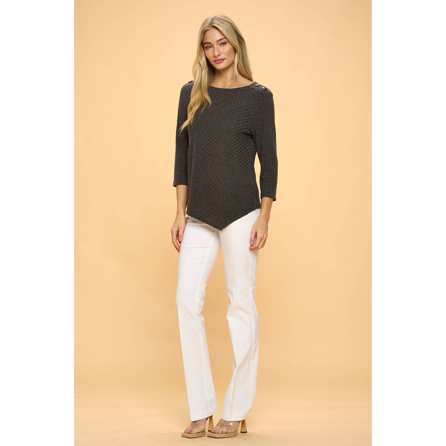 Perseption - SCOOP NECK BUTTON SHOULDER SWEATER