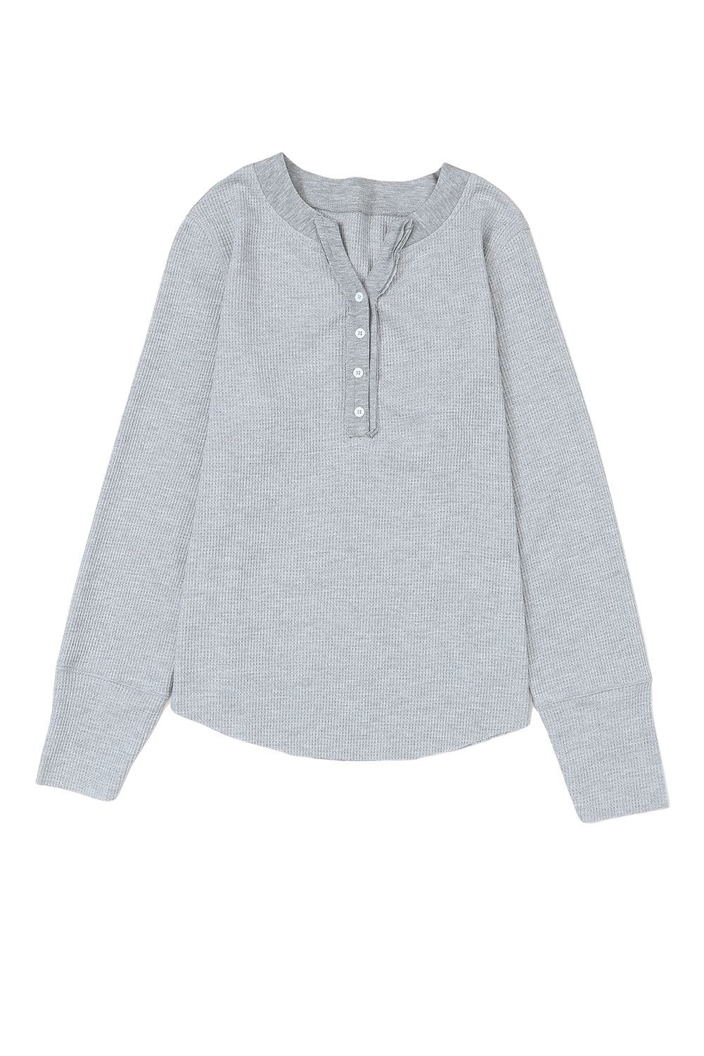 Brown Solid Color Waffle Knit Long Sleeve Henley Shirt