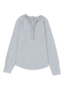 Brown Solid Color Waffle Knit Long Sleeve Henley Shirt