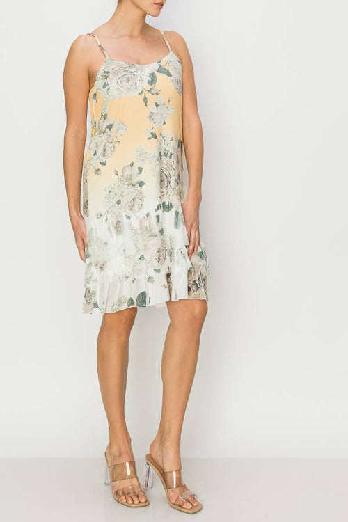 Origami Apparel ~  Lace and Crochet inspired - Yellow Floral Slip Dress Adjustable Straps