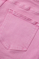Pink Casual Raw Hem Mid Rise Denim Shorts