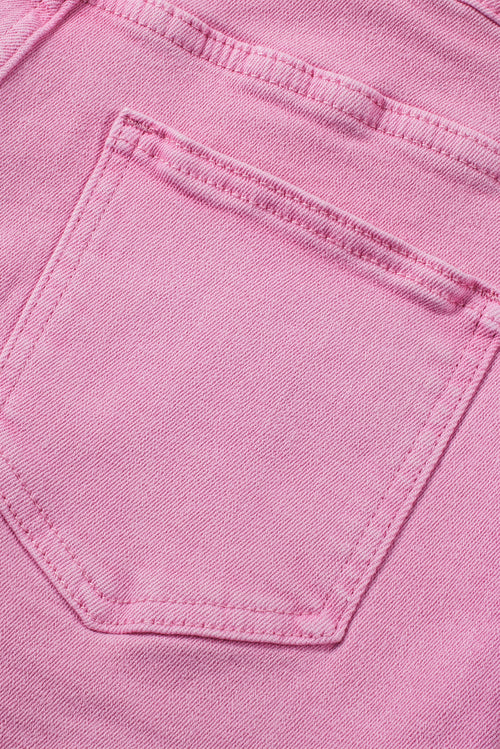 Pink Casual Raw Hem Mid Rise Denim Shorts