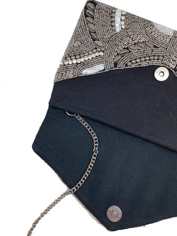 Ole - Hematite Patterned Beaded Clutch LAC-SS-478