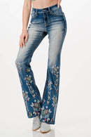 Grace in LA - Floral Embroidery High-Waist Flare| HL-61840