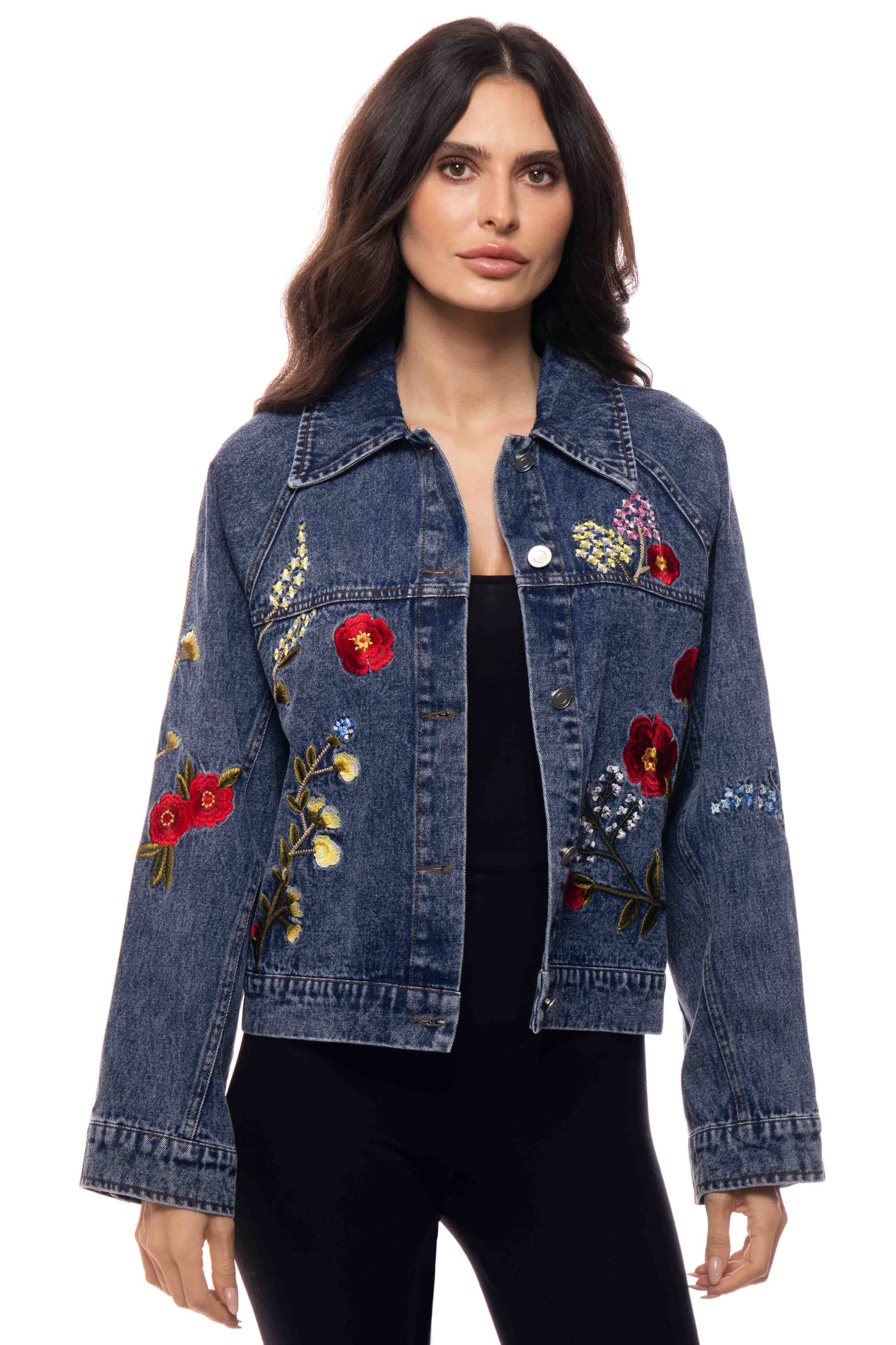 Adore - 2603 Embroidered Floral Denim Jacket