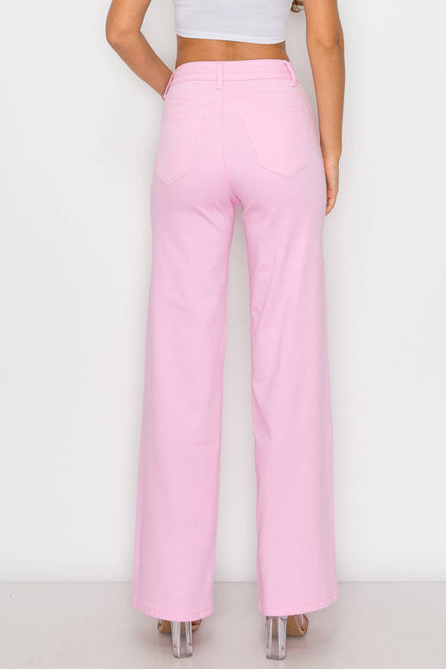 Denim Zone U.S.A. - LVB-200 LIGHT PINK HIGH WAISTED STRETCHY WIDE LEGS JEANS