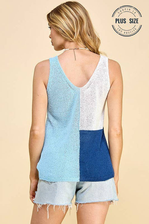 Shopin LA - CSP9233P- PLUS SIZE 3 TONE SHEER SLEEVELESS SUMMER FUN TOP