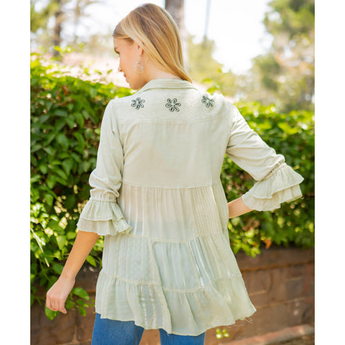 Young Threads - Women’s Mexican Embroidery Blouse - Gathered Waist Shirt