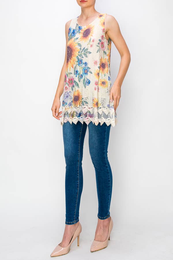 Origami Apparel ~  Lace and Crochet inspired - OLS-4481 BG Sunflower Top