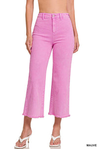 42POPS - ",,..Acid Washed Frayed Cutoff Hem Straight Wide Pants