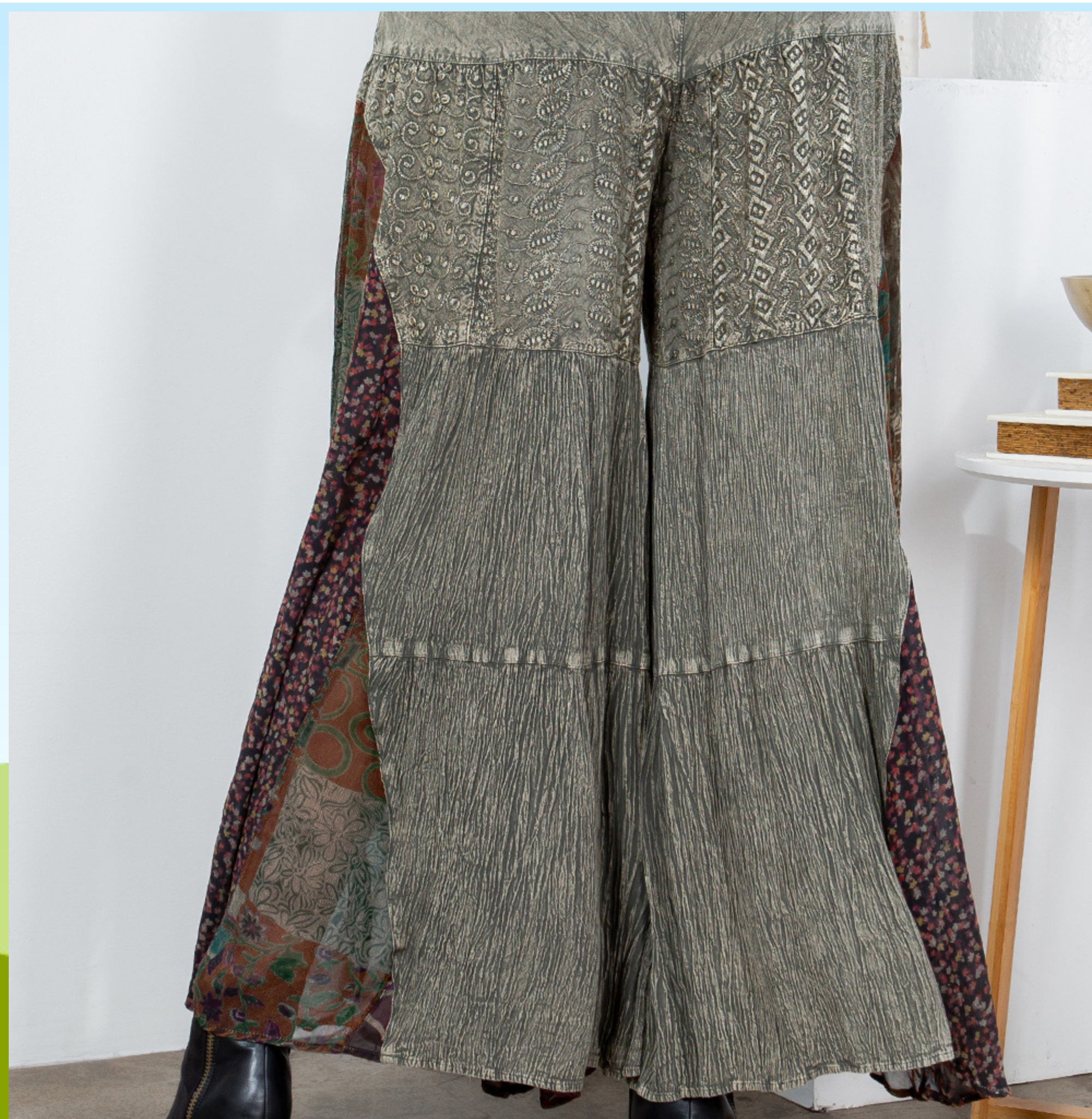 Young Threads - Rustic Bohemian: Side Paneled Patchwork Pants (New Color)