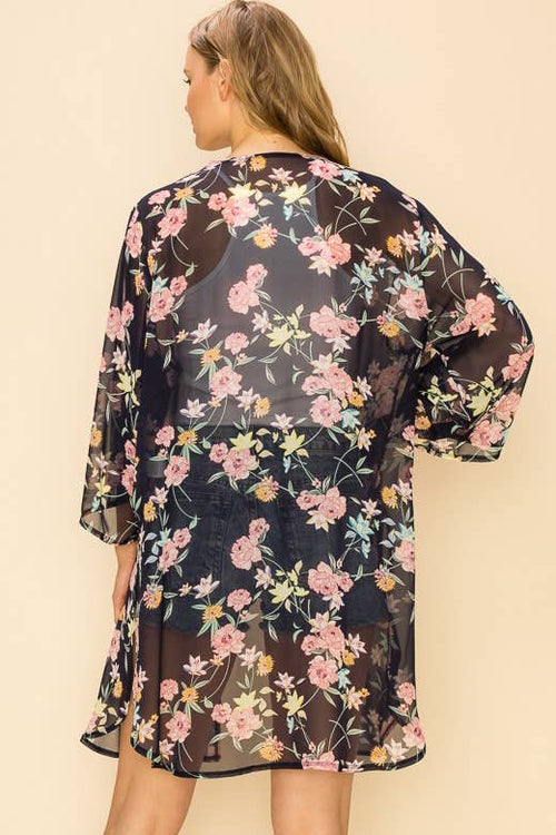 Shopin LA - SP1000GP-0619 -PLUS SIZE FLORAL PRINT KIMONO CARDIGAN