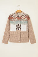 Light French Beige Geometric Quilted Patchwork Vintage Jacket