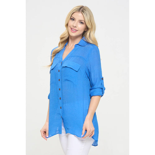 Perseption - FLAP POCKET BUTTON DOWN FRONT BOYFRIEND SHIRT