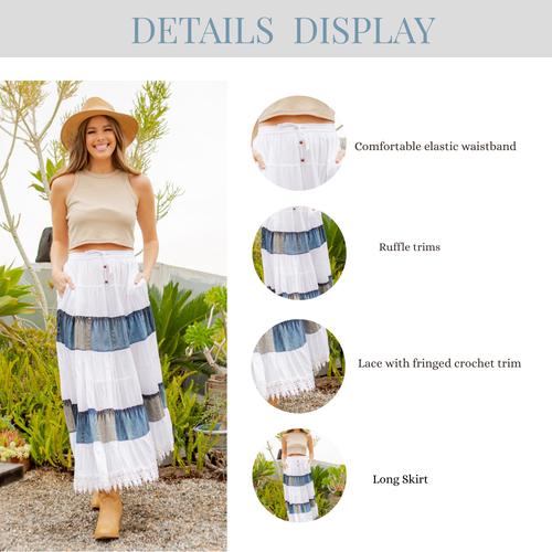 Young Threads - Women Long Tiered Western Skirt, Lined With Two Pockets