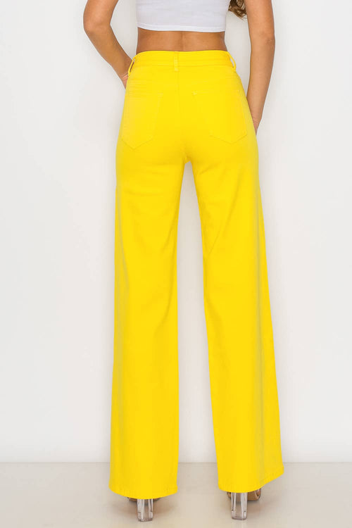 Denim Zone U.S.A. - LVB-200 YELLOW HIGH WAISTED STRETCHY WIDE LEGS JEANS