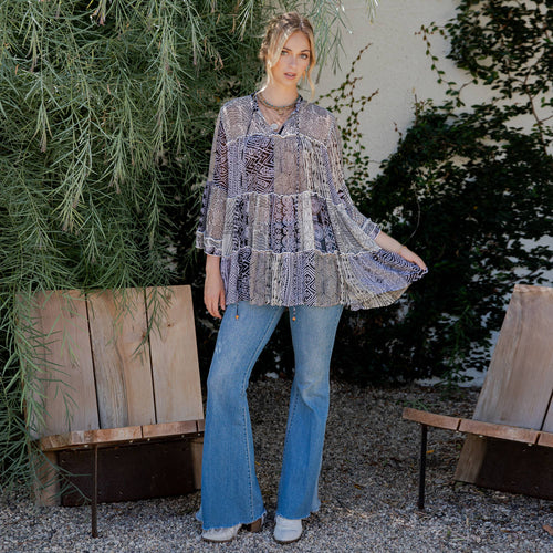 Young Threads - Chic Overdyed Band Collar Jhabla Top (New Color)