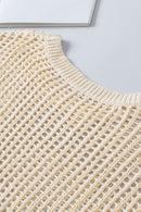 Apricot Fishnet Knit Ribbed Round Neck Short Sleeve Tee