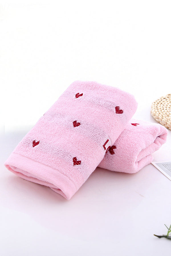 Pink Heart Pattern Love Soft Cotton Towel