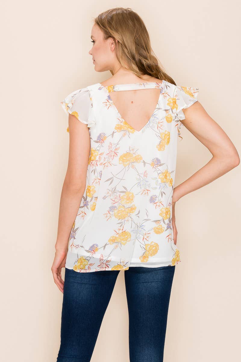 Shopin LA - SP2919T-0619 - WOMEN FLORAL PRINT RUFFLE BLOUSE
