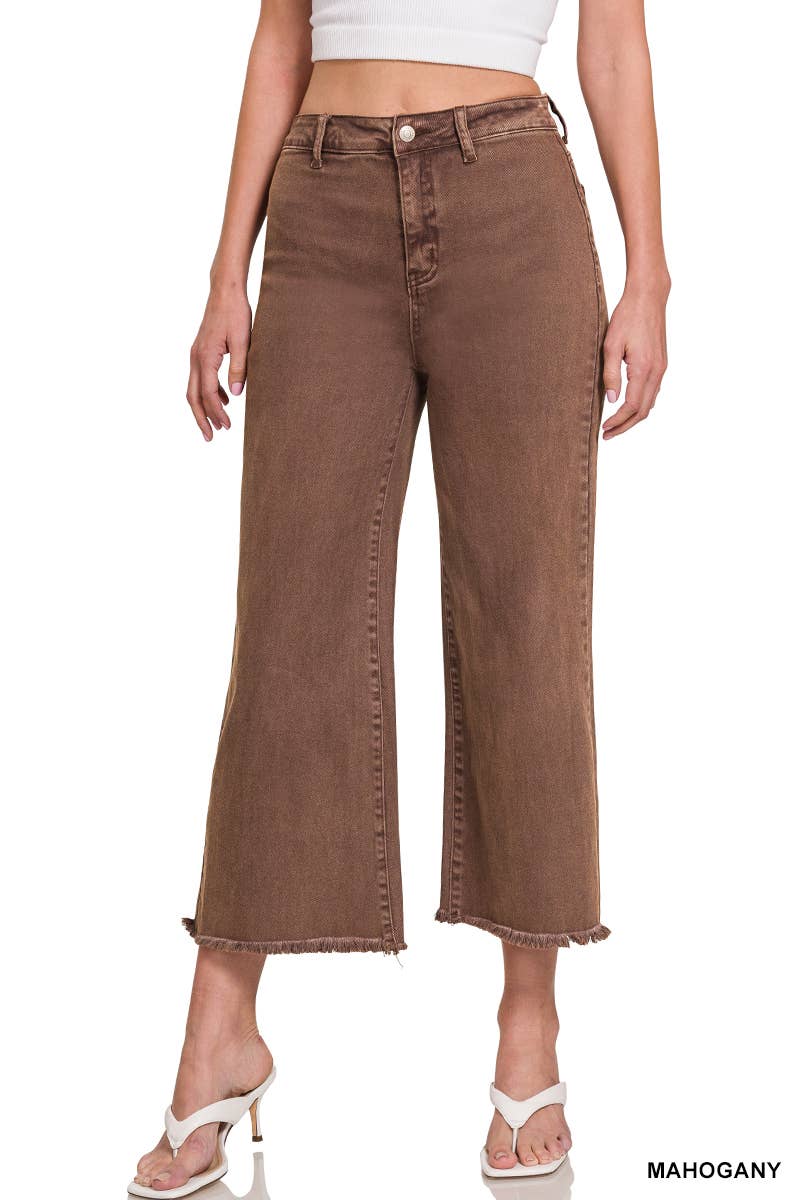 42POPS - ",,..Acid Washed Frayed Cutoff Hem Straight Wide Pants