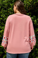 Peach Blossom Plus Size Floral Applique Drop Shoulder Sweatshirt