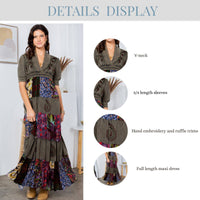 Young Threads - Eclectic Charm: Stone-Washed Rayon V-Neck Long Dress New