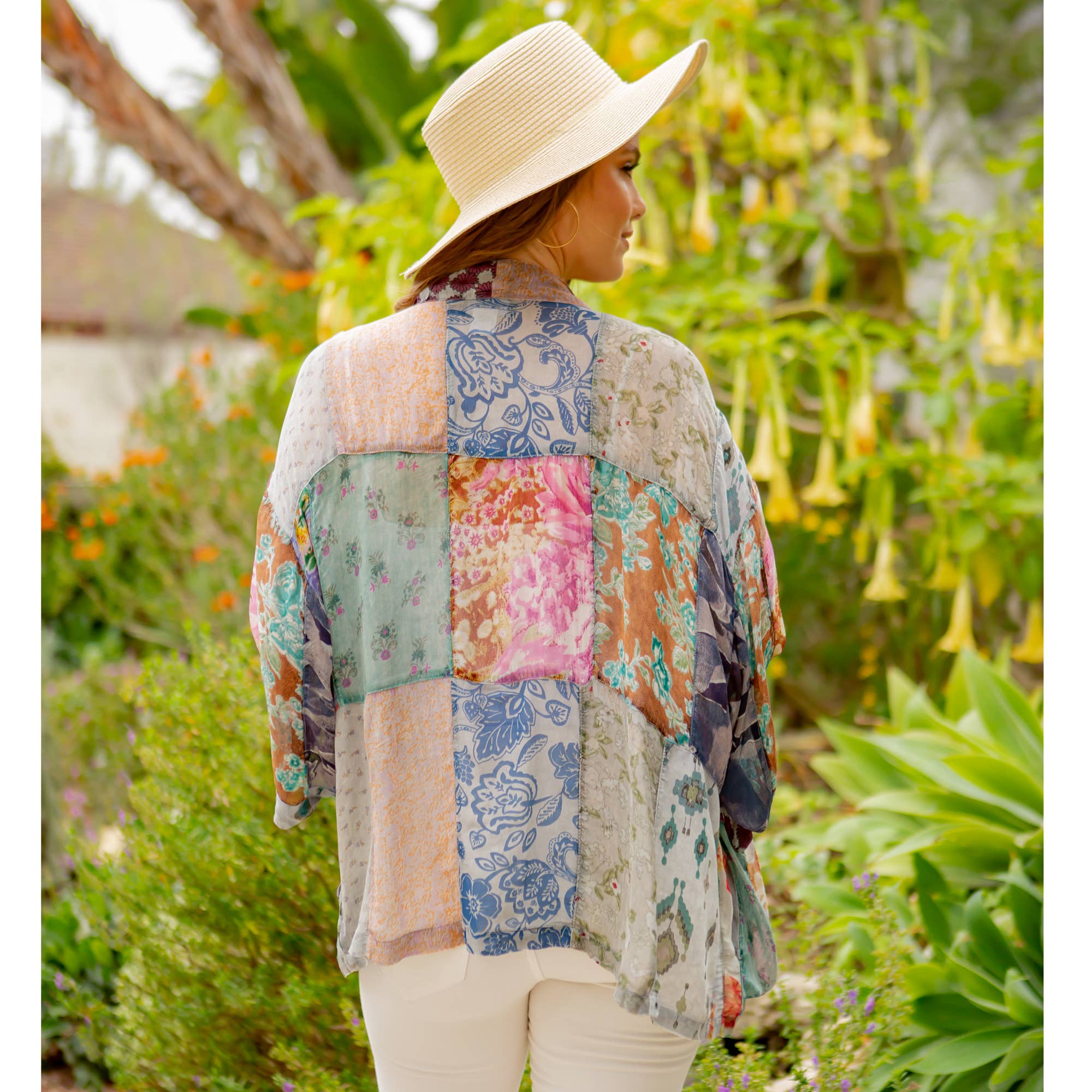 YOUNG THREADS - Western Kimono Top In Overdyed Mix N Match Patches