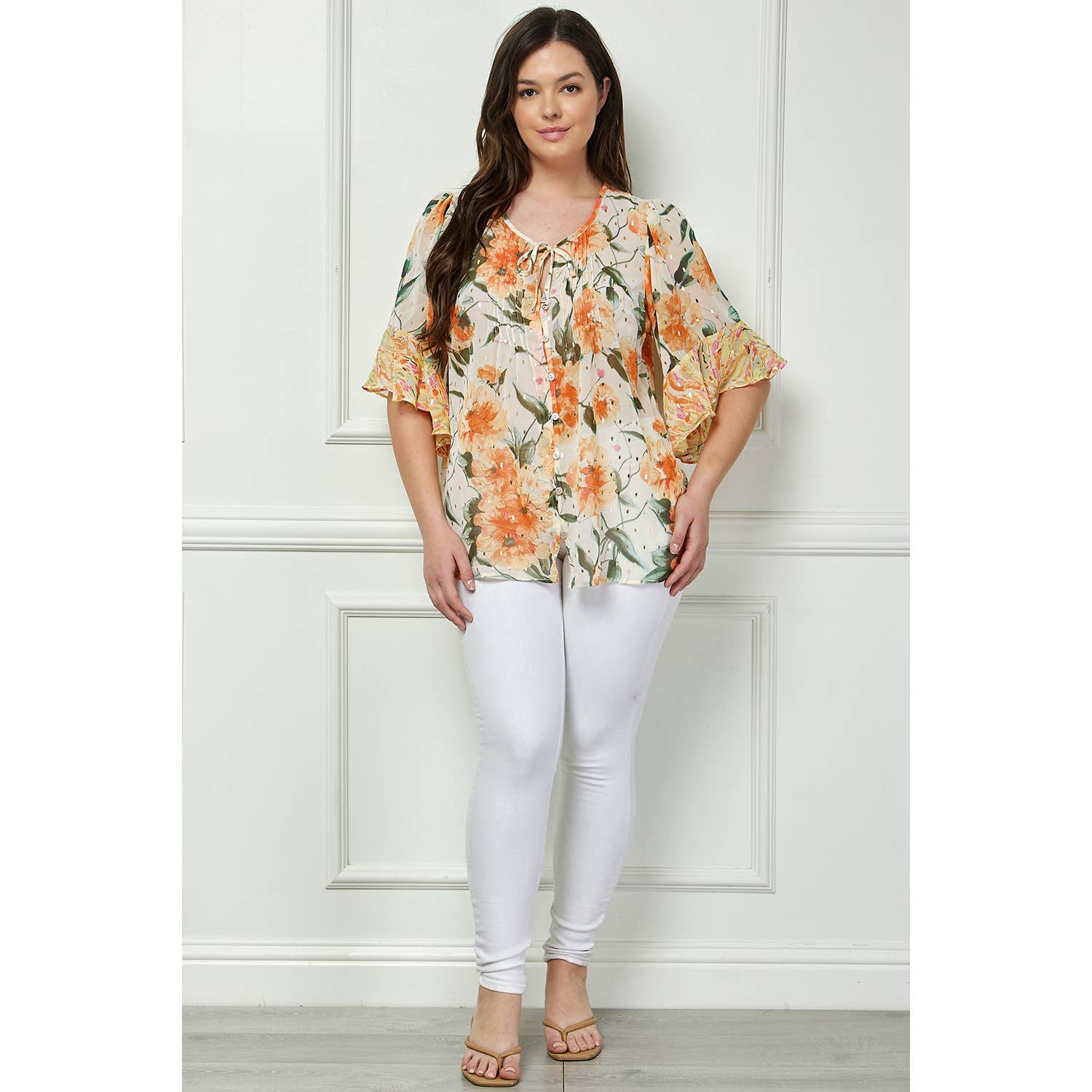 Winslow Collection - PLUS SIZE SHEER PRINTED PEASANT BLOUSE COU95L58X