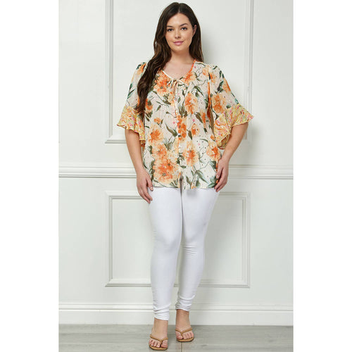 Winslow Collection - PLUS SIZE SHEER PRINTED PEASANT BLOUSE COU95L58X