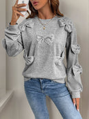 Miss Sparkling - Light Gray Crewneck Bow Sweatershirt