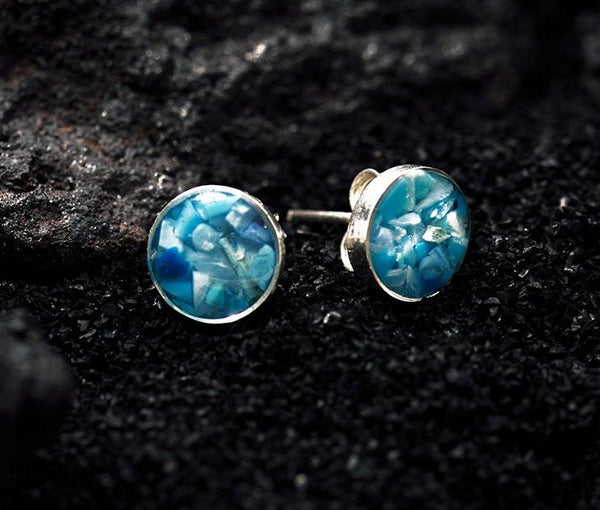 4ocean Sterling Silver Stud Earrings Hawaiian Blue