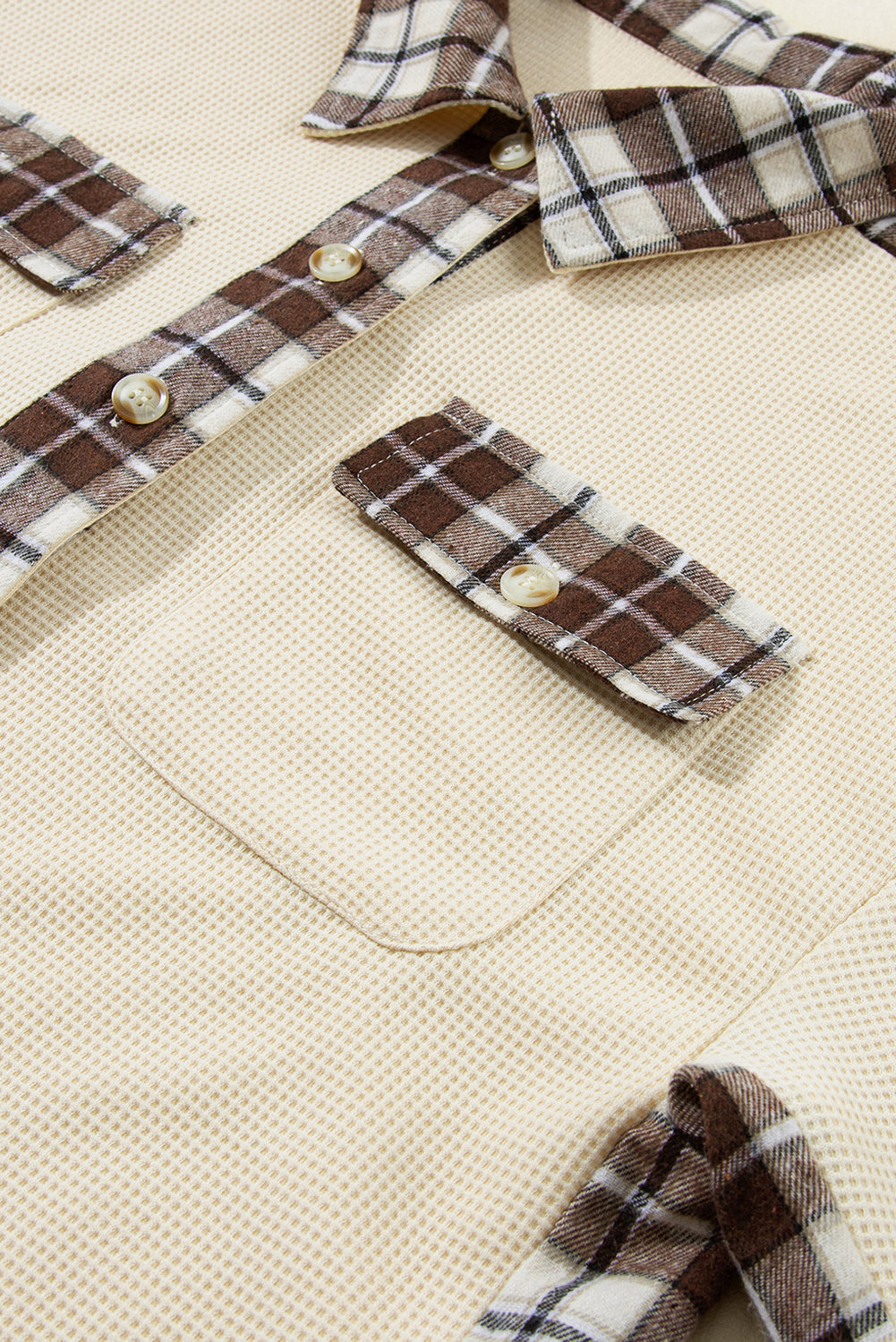 Apricot Plaid and Thermal Waffle Patchwork Shacket