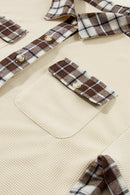 Apricot Plaid and Thermal Waffle Patchwork Shacket