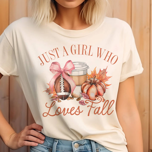 Par.tees by Party On! - Fall Football Tee Just a Girl who Loves Fall Pumpkin Tshirt