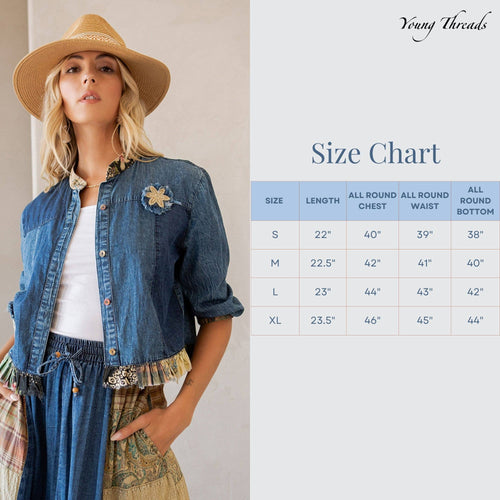 Young Threads - Western Boho Chic: Patchwork Cropped Denim Jacket
