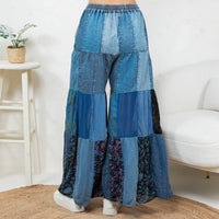 Young Threads - Boho chic Tiered Patch Inserted Denim &Knit Pants(New Color)