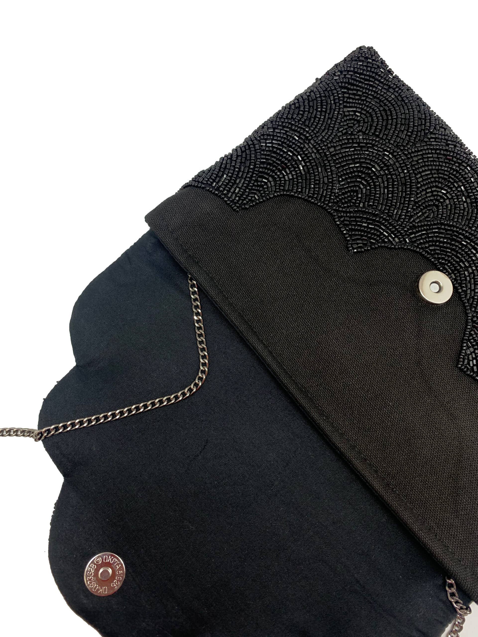 Ole - Scalloped Black Beaded Clutch LAC-SS-412-BLACK